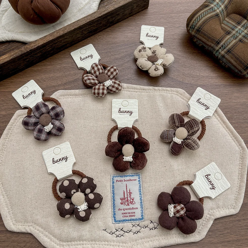 1pc Plaid Polka Dot Flower Elastic Hair Band Fashion Scrunchies Girl Hair Rope Tie Ponytail Holder Rubber Band Hair Accessories