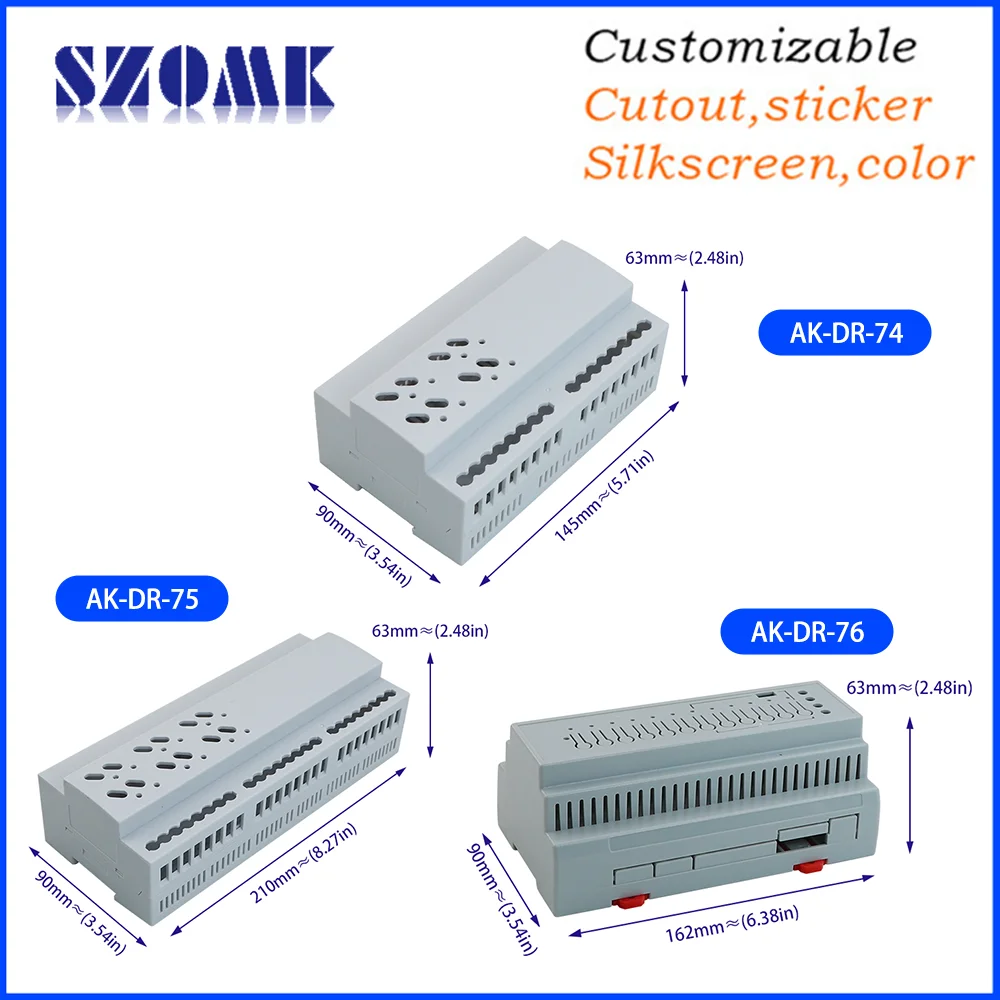 SZOMK ABS Plastic Beige Color UL94-V0 Flame-resistant Material Metal Clips Din Rail PCB Boxes Electronic Instrument Enclosures