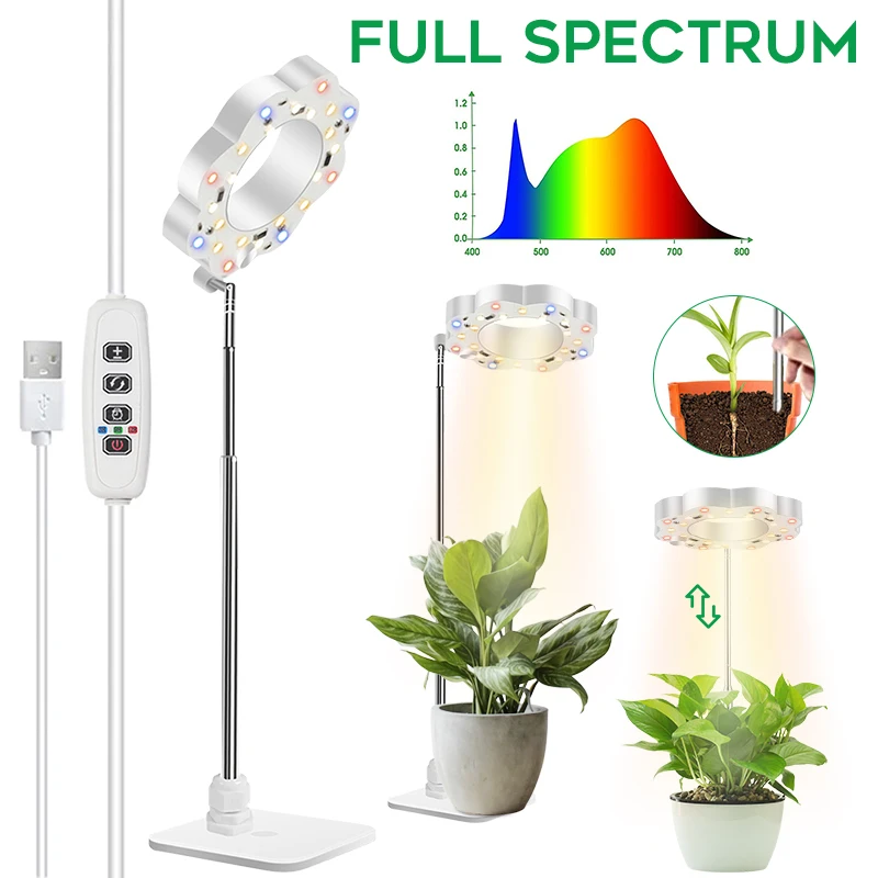 

Full Spectrum LED Grow Light for Indoor Plant USB Phytolamp Height Adjustable Mini Desk Growth Lamp With Timer function and Base