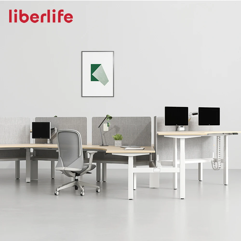 طاولة كمبيوتر مكتبية بيضاء فعالة من حيث التكلفة، مكتب بارتفاع كهربائي قابل للتعديل للعامل #2