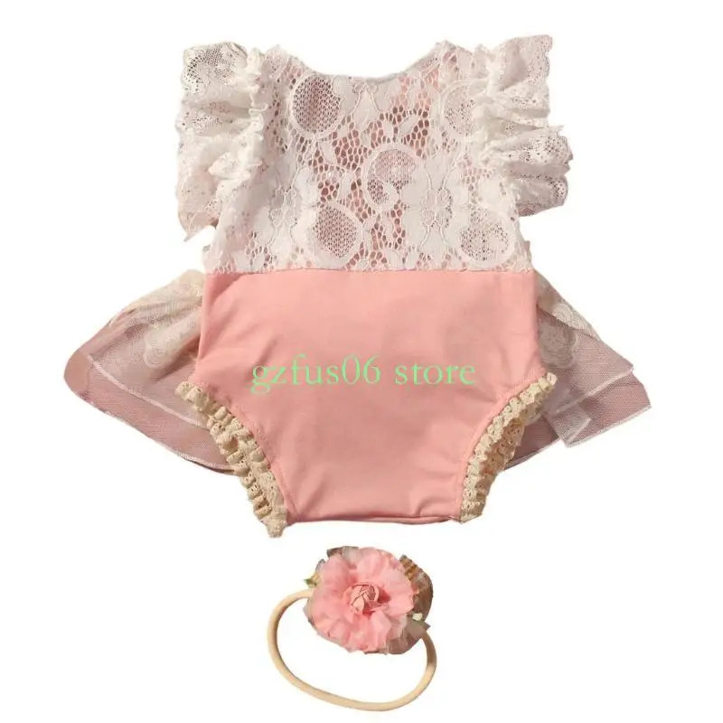 

D5QF Baby Leafy Ruffle Design Design Overtbent Ugandbe Cuit для от 0 до 3 месяцев фотосессий