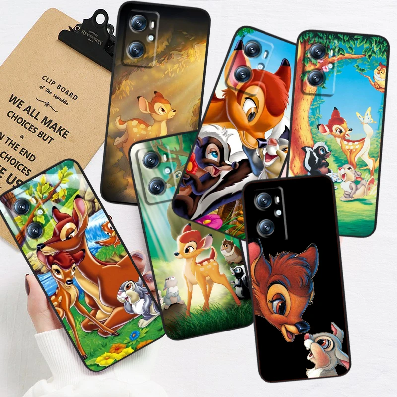 Funda de teléfono negra Disney Bambi para OPPO Find X5 X3 X6 A54S A5 A94 A16 A53S A57 A74 A72 A96 A9 A98 A78 5G