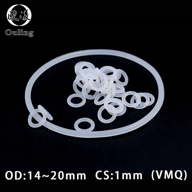 30PCS/lot White Silicon O-ring Silicone/VMQ CS1mm Thickness OD14/15/16/17/18/19/20mm O Ring Seal Rubber Gasket Ring Washer