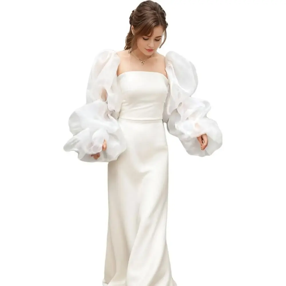 エレガントなパフウェディングアームスリーブ、イブニングドレスデコレーション、ボウノット、花嫁用取り外し可能なスリーブ、フリル、スイートフェアリースリーブ、女性用