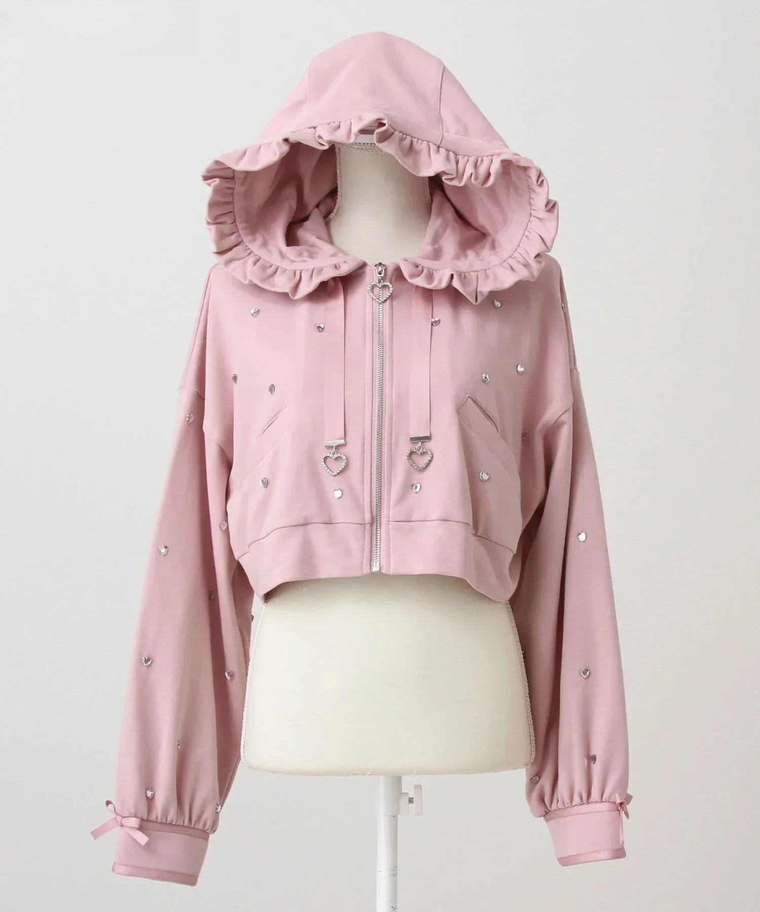 

New Japanese Sweet and Cute Girls Long-sleeved Coat Short Fungus Edge Hooded Top Solid Color Beaded Versatile Sweatshirt