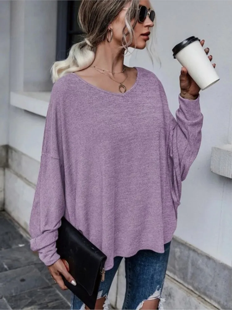 

Autumn Winter Women's Clothing Solid Color Loose Back Lace Up Sexy Backless Casual Comfortable Shoulder T-shirt Long Sleeved Top