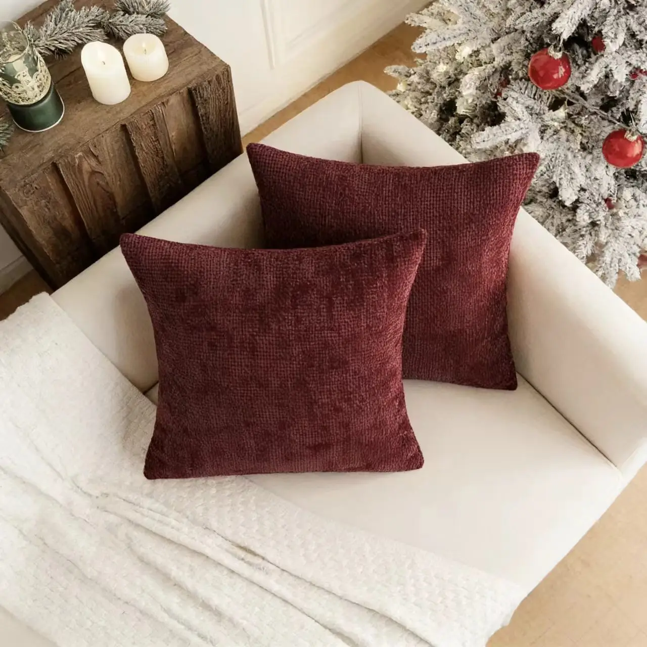Couch Throw Pillow Covers Neutral Soft Decorative Chenille Pillow Cover Farmhouse Cushion Covers for Home Decor Sofa BedroomRoom
