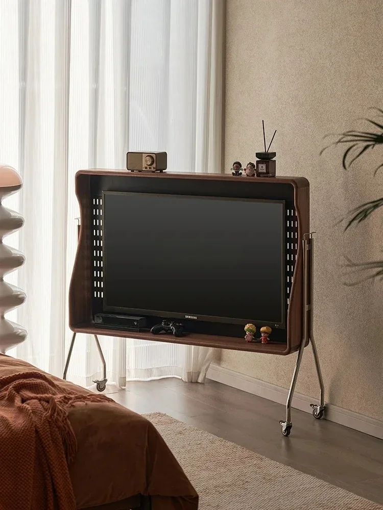 

Тумба под телевизор из массива дерева для гостиной, с выдвижными секциями для хранения