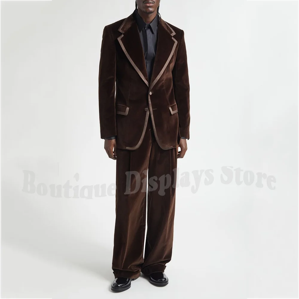 

Brown Velvet Business Men's Suit Two Pieces(Jacket+Pants) Regulat Fitted Notched Lapel Business Casual Work Male Clothing