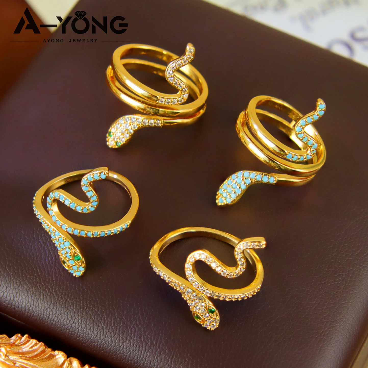 Hip-Hop Zirkonia Offene Schlangenringe 21k Vergoldet Arabische Mode CZ Tier-Ring Italienischer Damen Event Party Punk Schmuck Geschenke – Detail 4