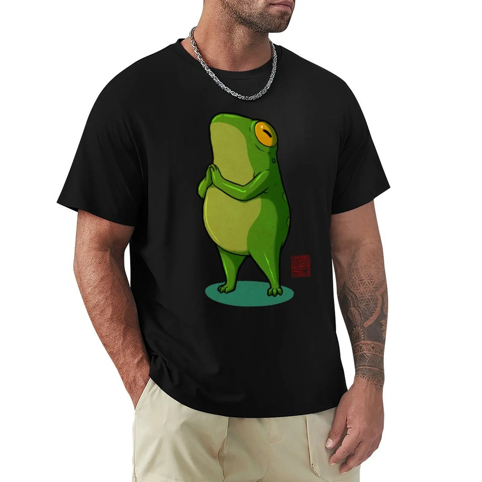 Yoga Frog Prayer Pose Sun Salutation T-Shirt Regular Fit Plain Tee Shirt
