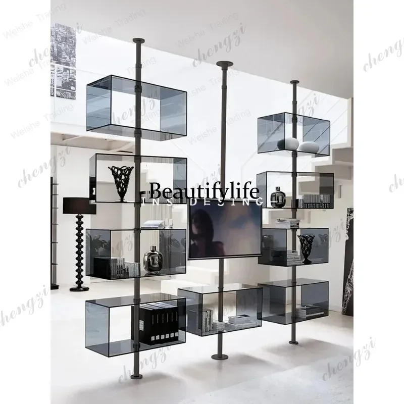 Y136 Storage Stainless Steel Partition Shelf Bookshelf Acrylic Locker Screen Display Stand