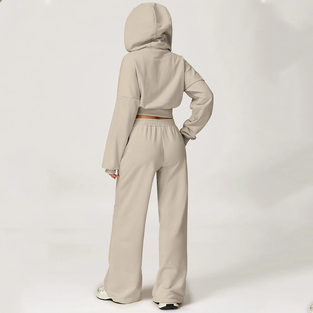 Nuovi vestiti da donna da 2 pezzi Set da yoga allentato per esterni casual Set di felpe con cappuccio calde invernali Set di abbigliamento sportivo da corsa casual da donna