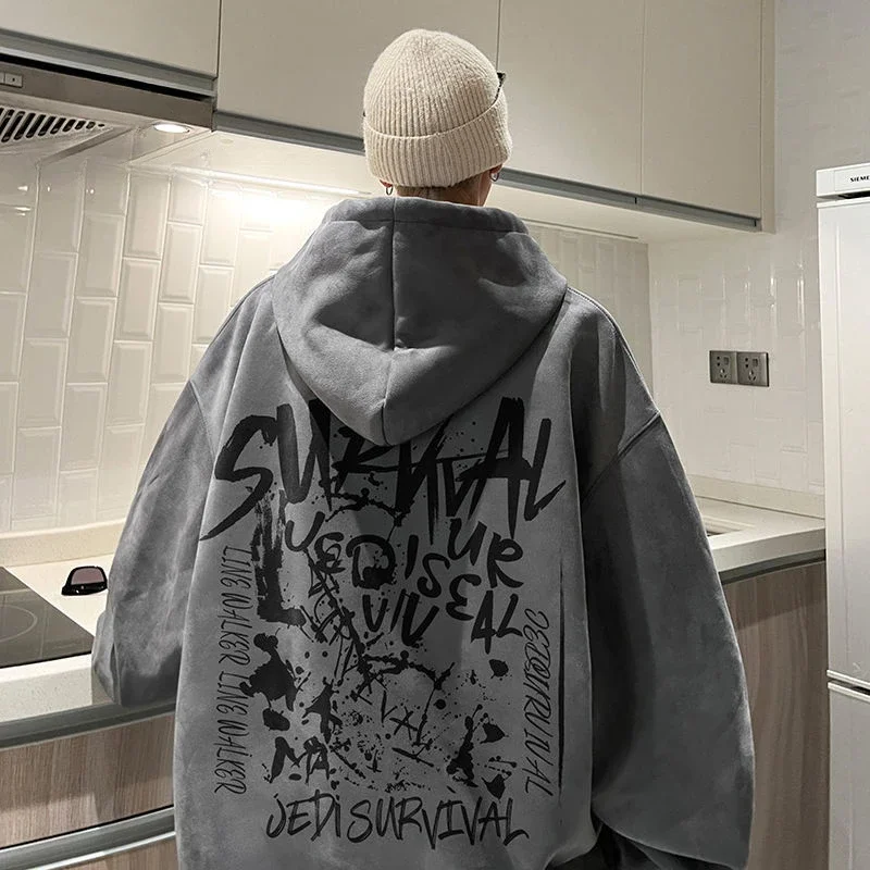 Hooded Sweater Heavy Weight Pure Cotton Men and Women Couple Outfit American Handsome Text Decal Fried Street Fashion Jacket Y2k