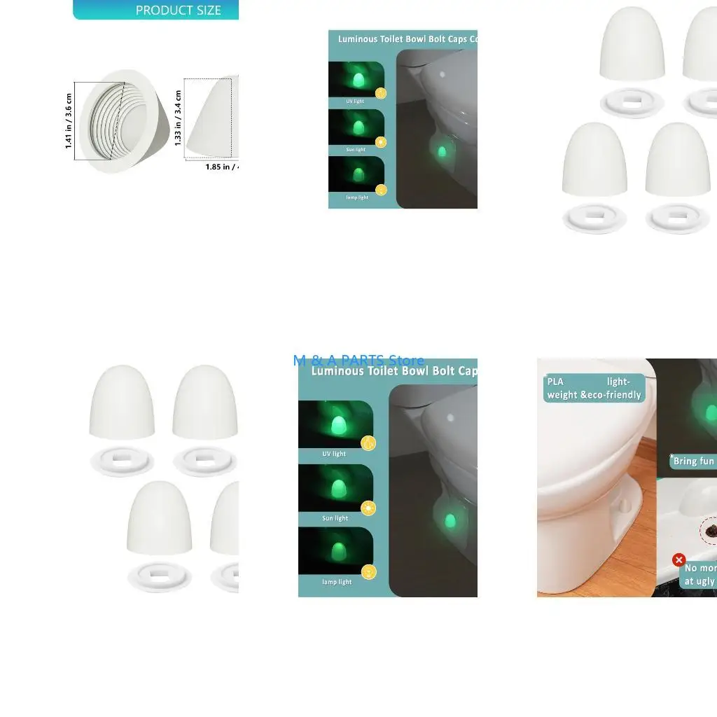 U1JF 4pcs Press Fit Toilet Bolt Covers Luminous for Bathroom Aesthetics and Elderly Night Safety in RVs Settings