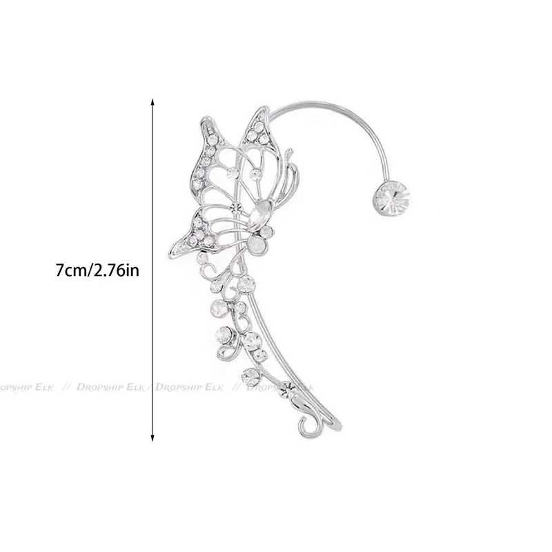 Requintado brilho zircão borboleta brincos moda feminina elfo brincos sem piercing orelha punhos festa jóias presentes do dia dos namorados