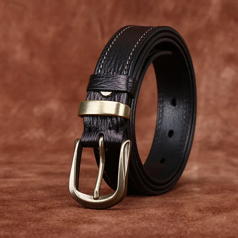 2.4cm Width Female Genuine Leather Belt Pin Buckle Belts Women Jean Cowskin Belts Concave pattern Fashion Simple New Waist Strap