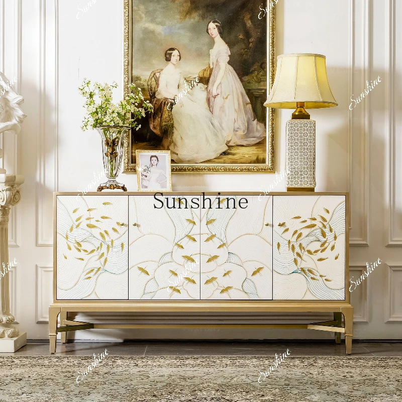High-end villa French luxury dining edge solid wood carving flower painted cabinet EF6 FT