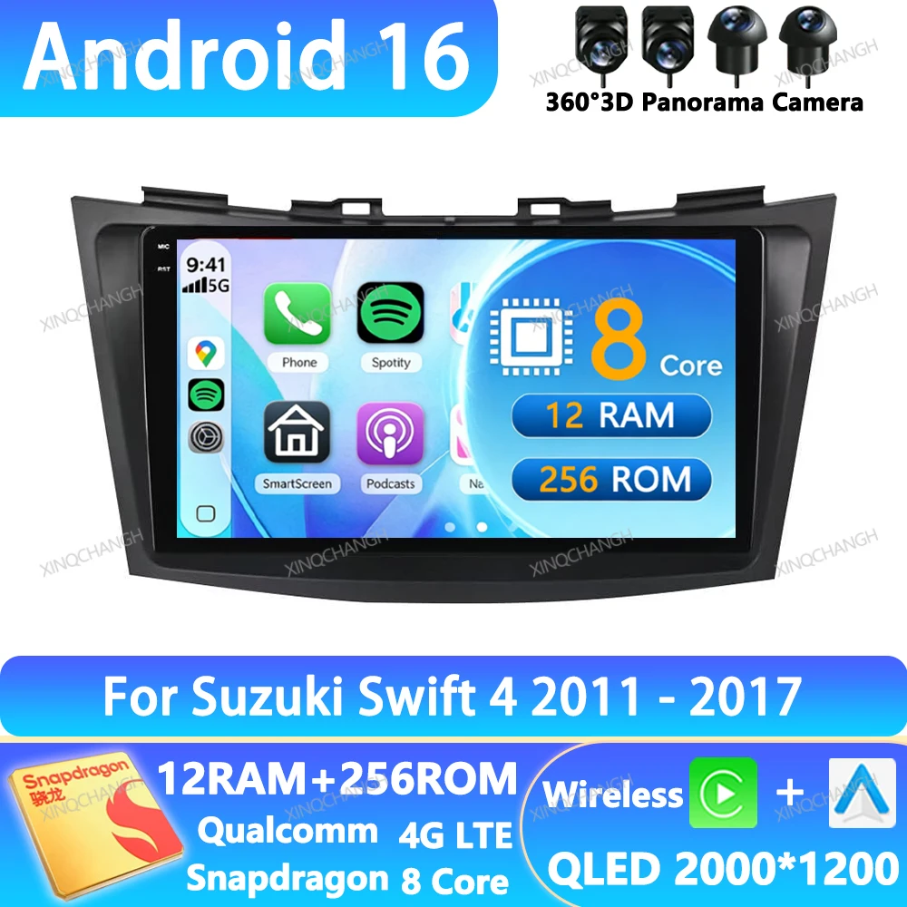 Android 16 Car Radio For Suzuki Swift 4 2011 - 2017 Multimedia Video Player 4G LTE 5G WIFI QLED BT Qualcomm Navigation 2DIN GPS
