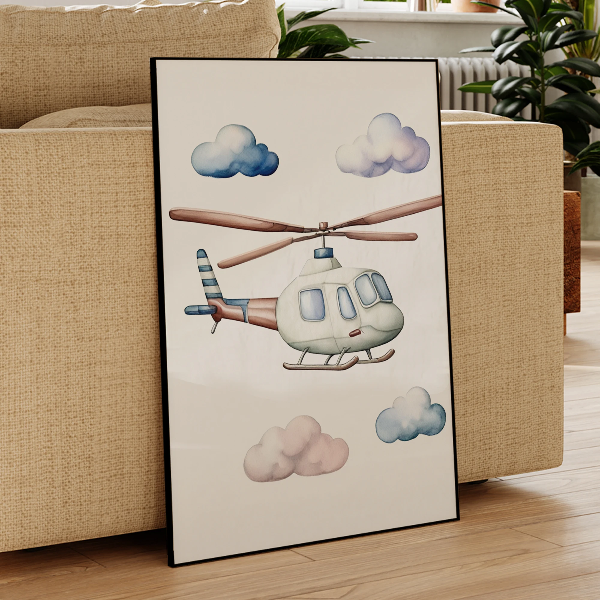 만화 어린이 비행기 헬리콥터 뜨거운 공기 풍선 벽 아트 - Home Decor Foto 리뷰 및 가격