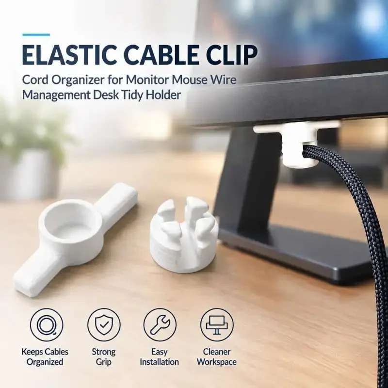 Monitor Mouse Cable Management Clip Elastic Cord Organizer for Desk Wire Holder Clamp