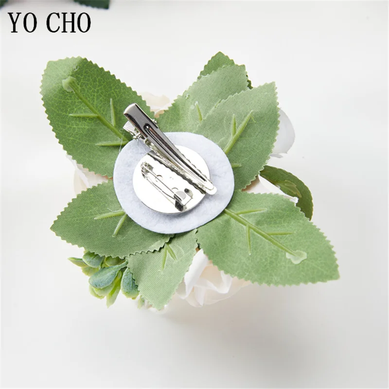 YO CHO-White Silk Rose Boutonniere para homens, broche Buttonhole, dama de honra pulseira Corsage, noivo cerimônia flor, flor do casamento