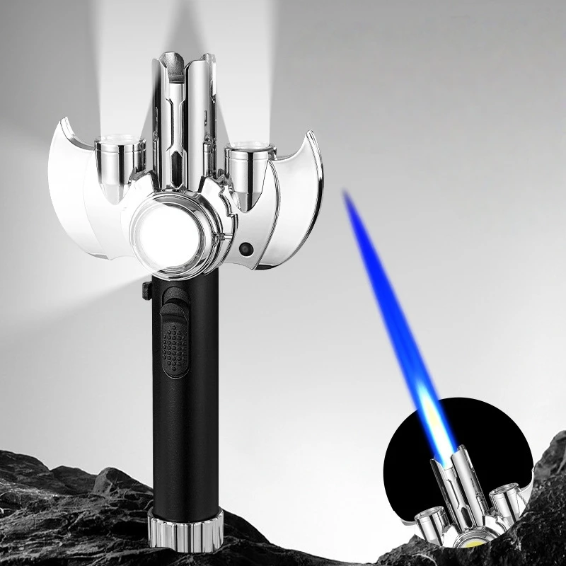 Multi Purpose Metal Lightsaber Style Gas Lighter Powerful Flame Turbine Jet Torch Outdoor Windproof Lighter with COB Lighting