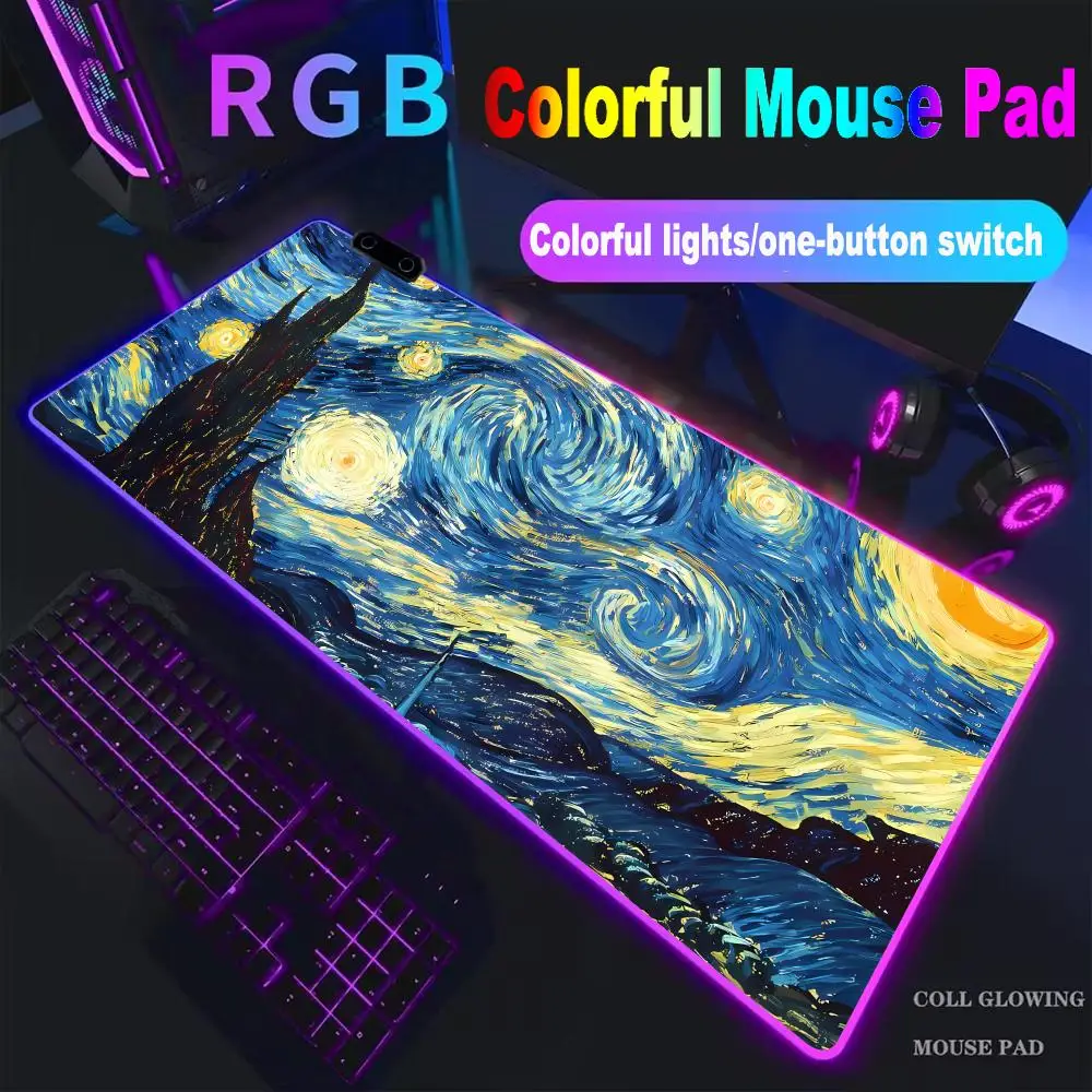 

Van Gogh Art Mousepad Mousepad Gamer Mouse Pad Size For Office Long Table Mat HD Printing Starry Sky Sunflower Works