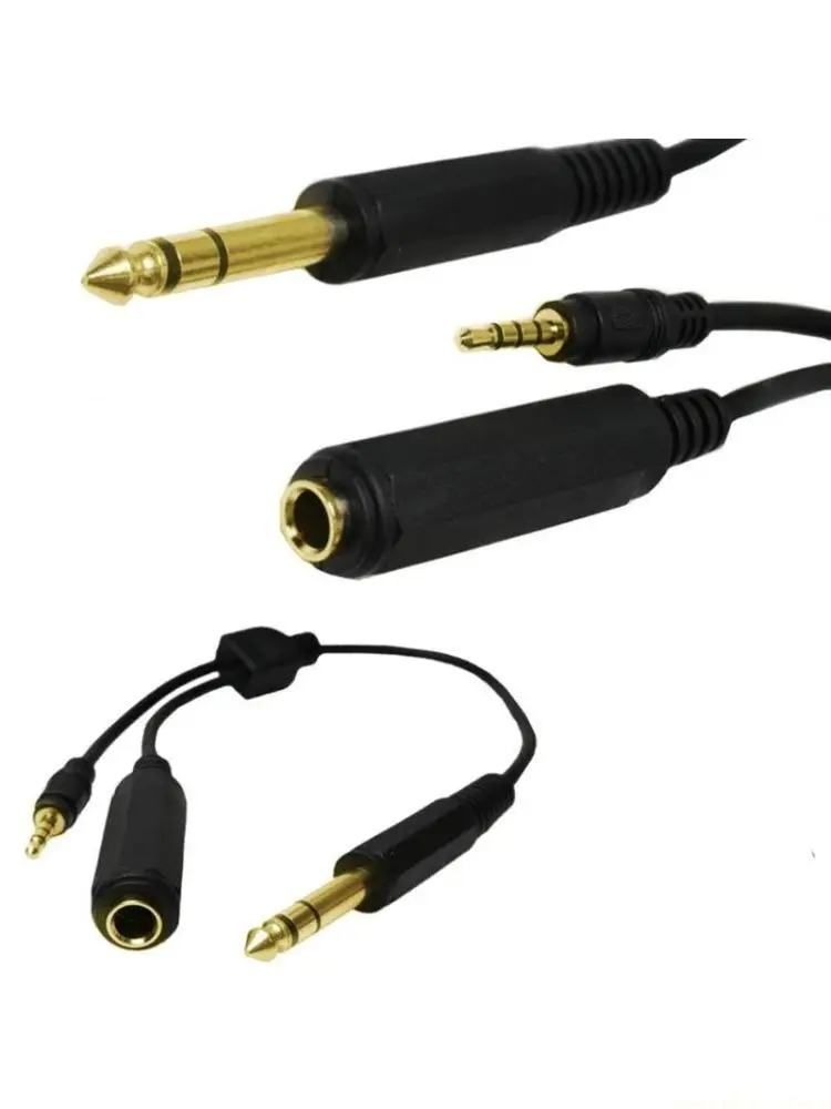 F62C 6.35mm Male to 3.5mm Male 4Pole+6.35mm Female Adapter Cable 1/4 6.35mm Plug to 3.5mm+6.35mm Y Splitter Cable