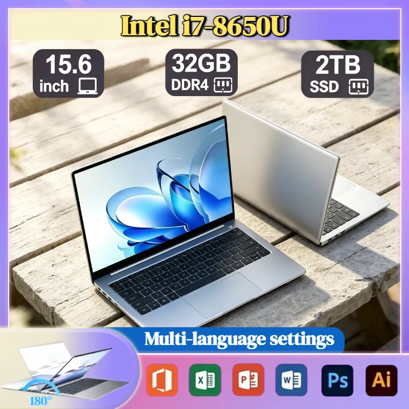 Intel i7 8650U 15.6 Inch Laptop 32GB RAM 2TB 1TB SSD 1920x1080 Gaming Notebook Office PC High Performance Pro Max