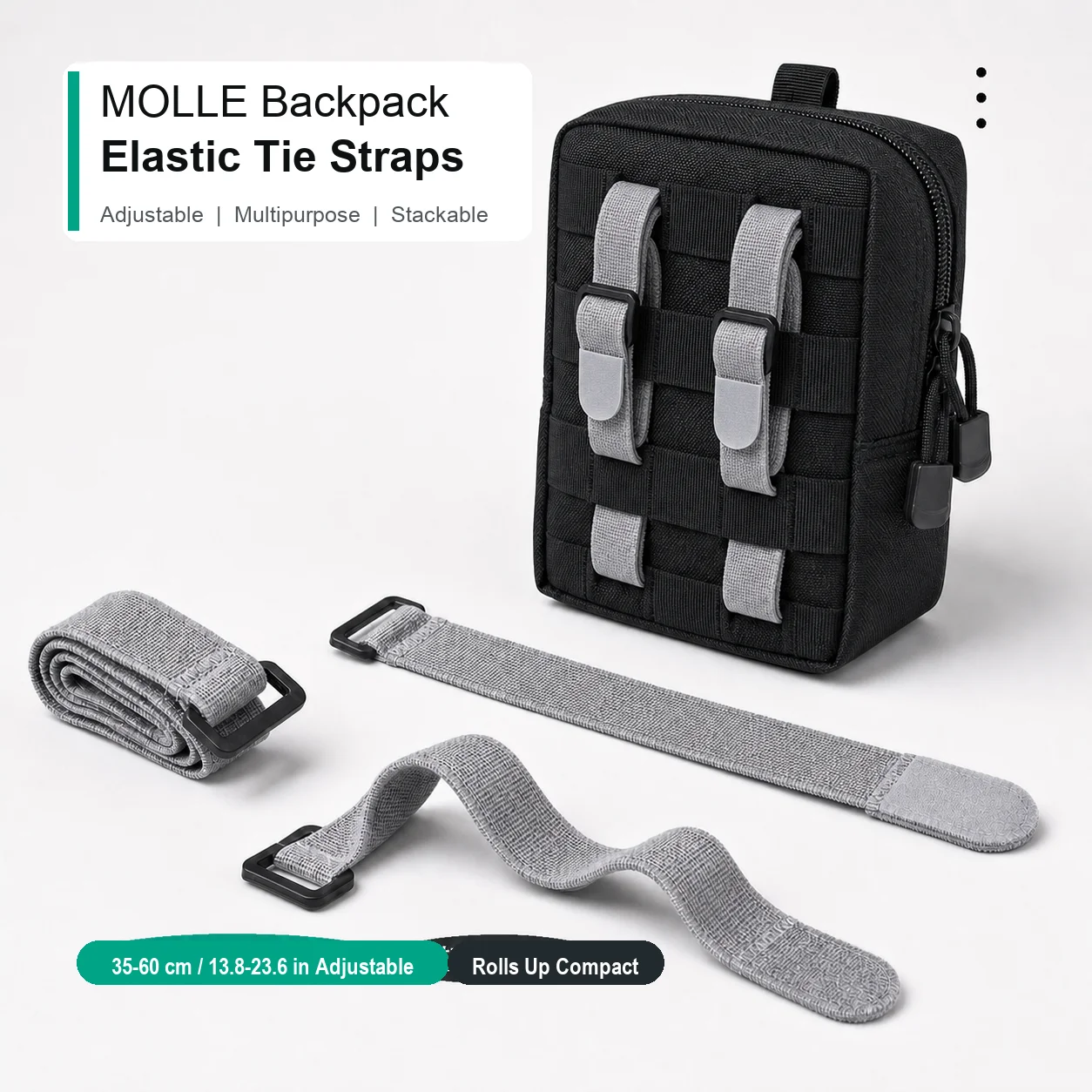 Adjustable MOLLE Elastic Tie Straps, Hook & Loop Backpack Binding Bands for Camping, Hiking, Cycling & Travel