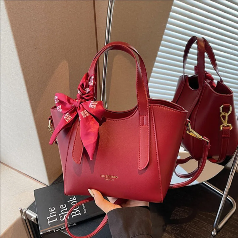 

Hot Sale Red Crossbody Bag Casual Style Solid Color Ribbon Design Tote Bag New Summer Niche Fashion Underarm Bags For Women
