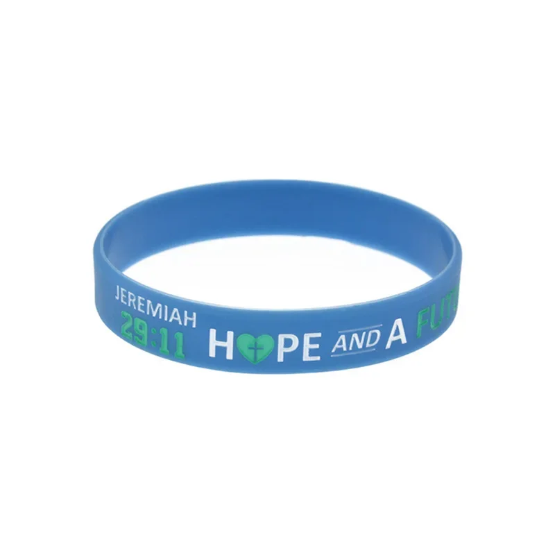 

50 Pcs Jeremiah 29 11 Hope and A Future Silicone Bracelet Jesus Wristband Blue