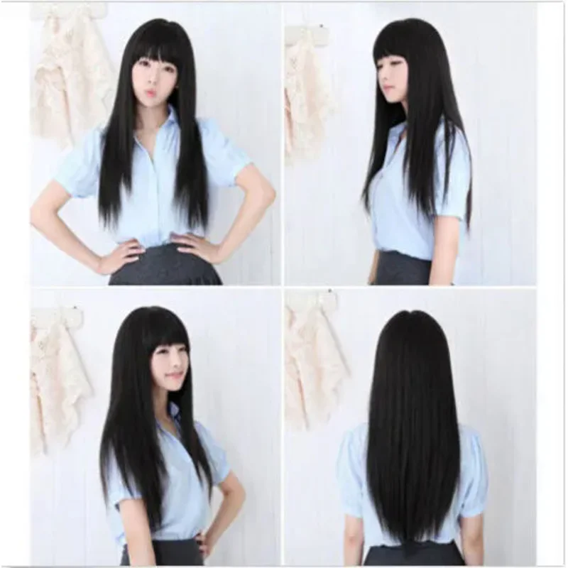 

WomenWomNew Womens Long Synthetic Bla Straight Natural Wig Hair Full Wigs With Bangs