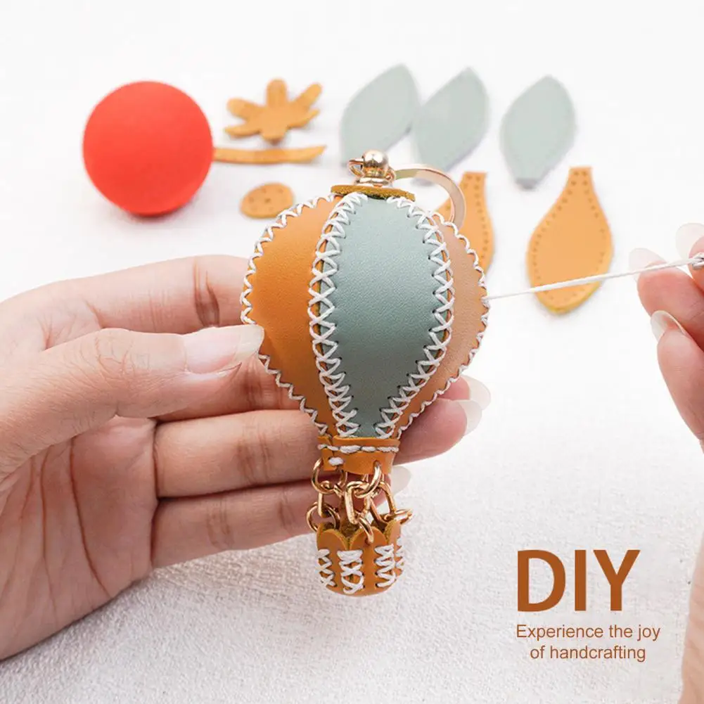 DIY Faux Leather Craft Kit Handmade Hot Air Balloon Keychain Fine Sewing Kit For Relaxing Crafting Experience Mini Key Chain