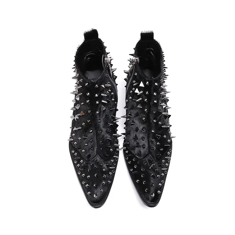 Black Cool Rivet Decoration Ankle Boots for Men Pointed Toe Chelsea Boots British Casual Business Boots Side Zipper Short Boots