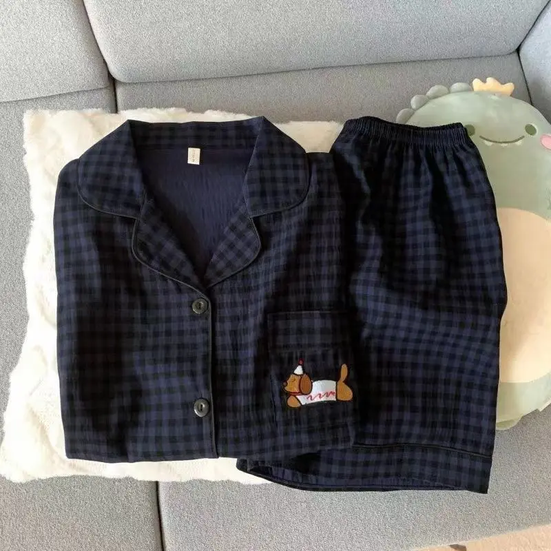 High-quality comfortable short sleeve shorts cardigan student pajamas women's summer cartoon sleepwear loungewear