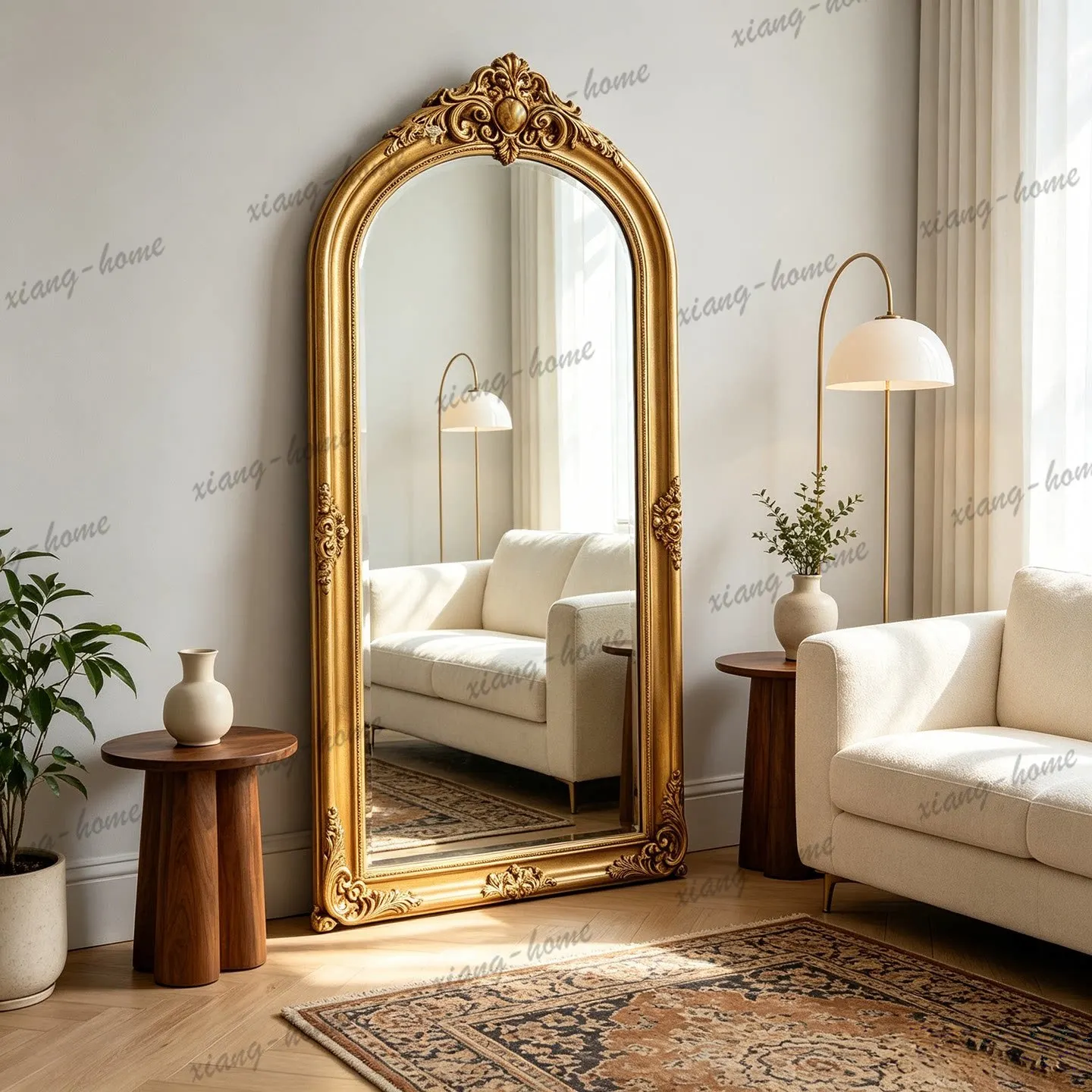 PG French retro full-body mirror American floor-to-ceiling wall-mounted European home art engraved light luxury fitting mirror