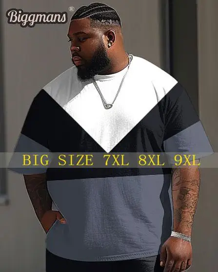 Biggmans L-9Xl For Men's T-shirt Street Simple Color Block Printing Large Man Top