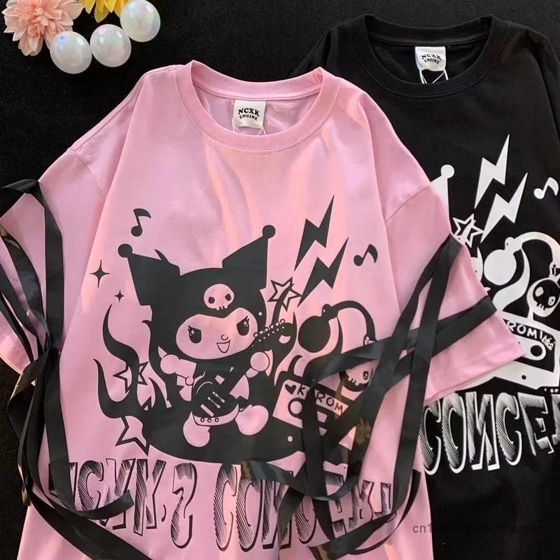 Sanrio Kuromi T-shirt Cute Cartoon Summer Short Sleeve T-shirts Men Women Fashion Tops Y2k Couples American Style Loose Tees