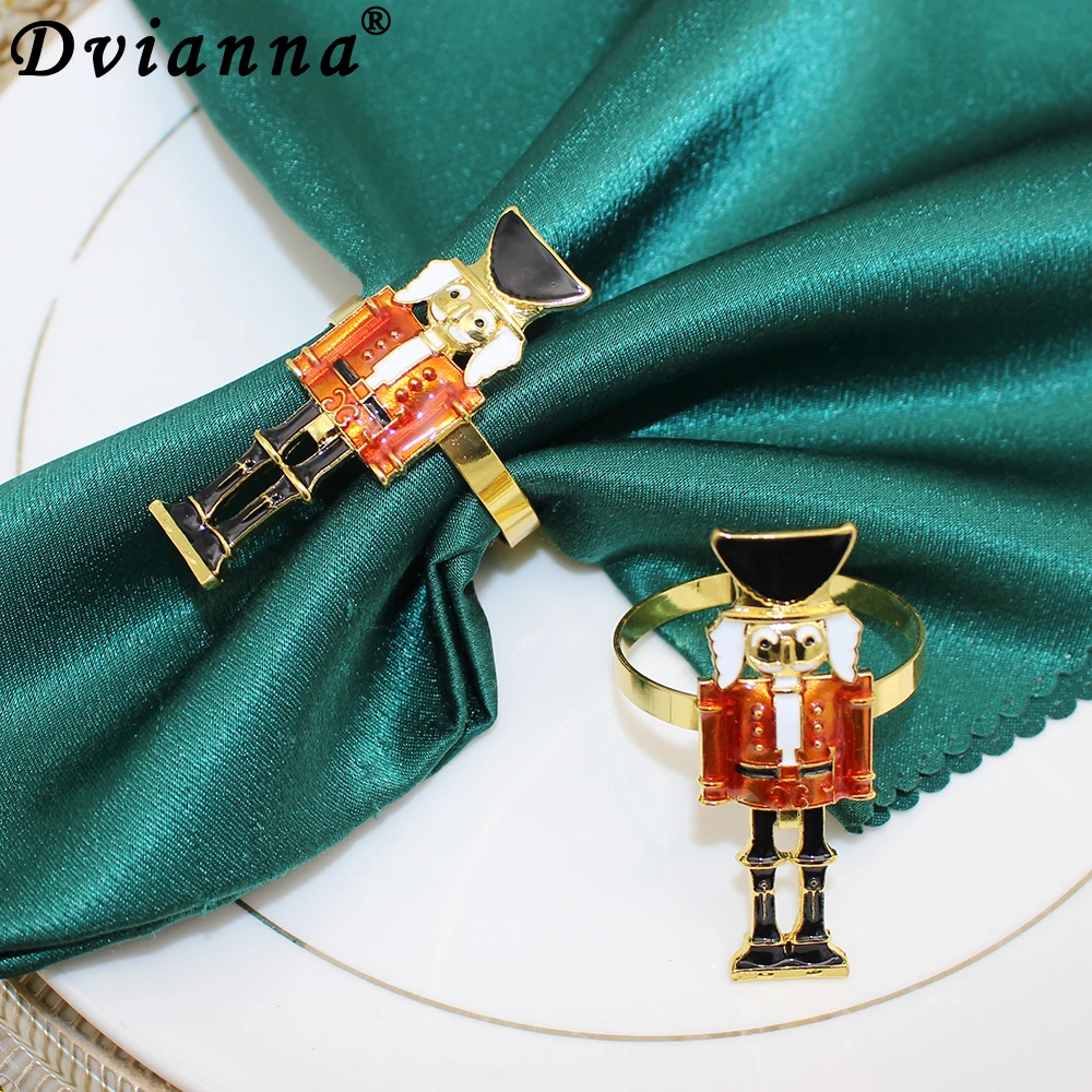 6Pcs Christmas Napkin Rings Gold Nutcracker Napkin Holders for Xmas Party Winter Wonderland Theme German-Style Table Decor