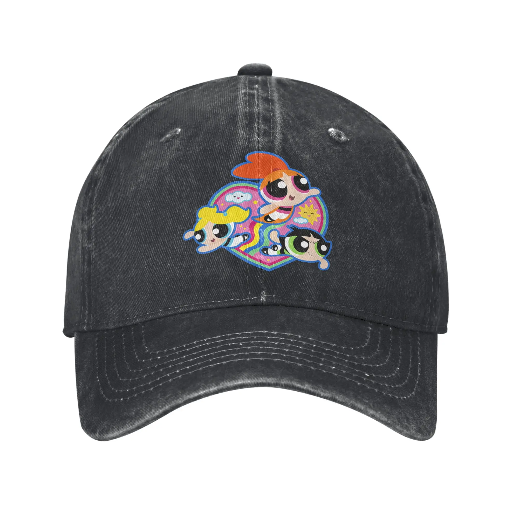 P-PowerPuffs Cartoon Three Girls Baseball Caps Retro Distressed Denim  Snapback Cap Unisex Outdoor Adjustable Caps Hat