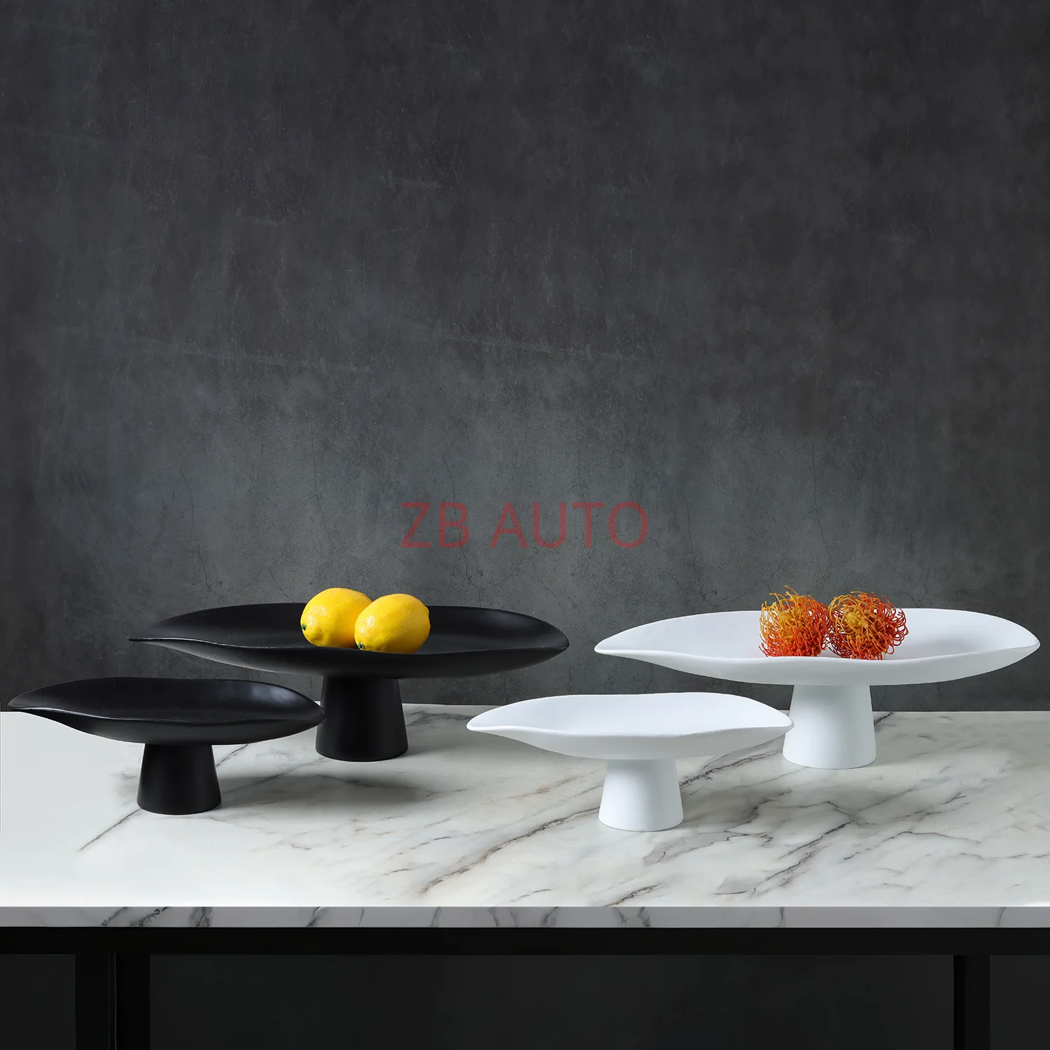 Modern new Chinese style Nordic creative black and white resin tray fruit plate long fruit plate home model room soft decoration