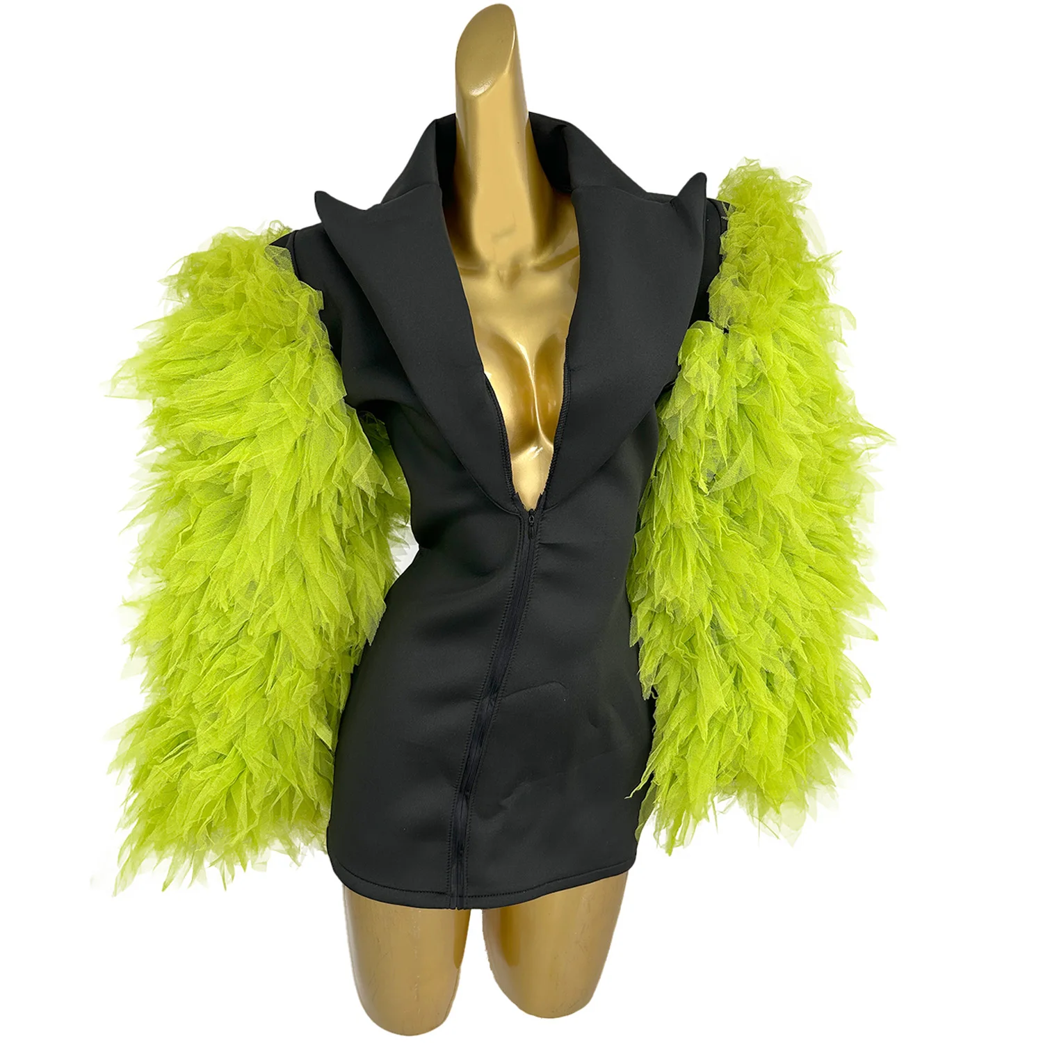 

Designer Deep V Neck Bodycon Suit Dress Women Show Stage Costume Music Festival Outfit Nightclub Suit Jacket Party Blazer Dress