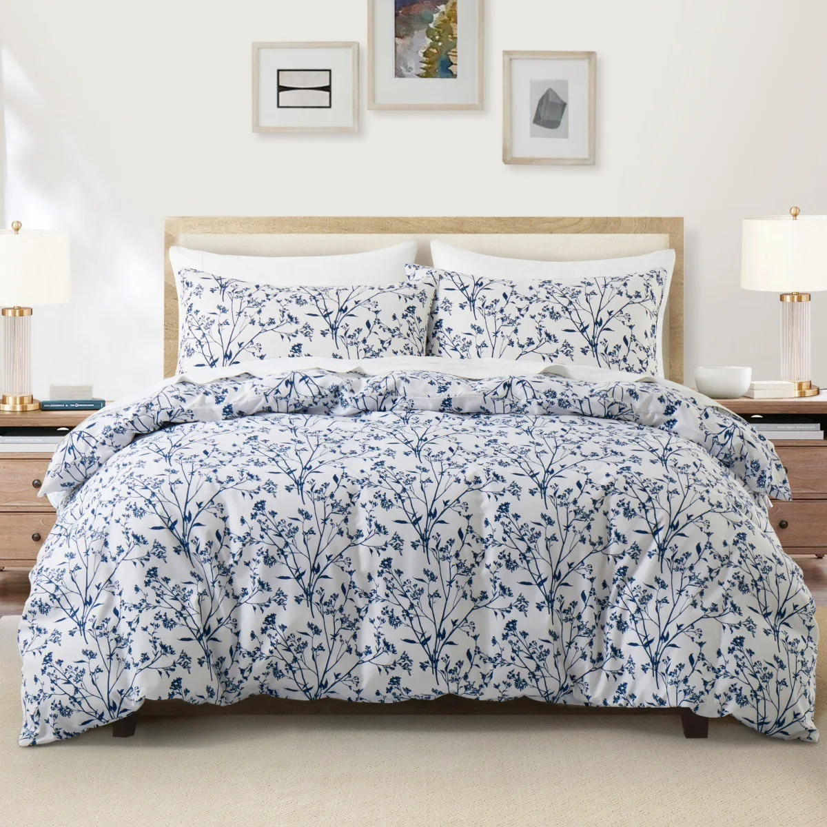 Small fresh blue plant quilt cover flower garden three-piece set factory wholesale for bedding multi-national specifications
