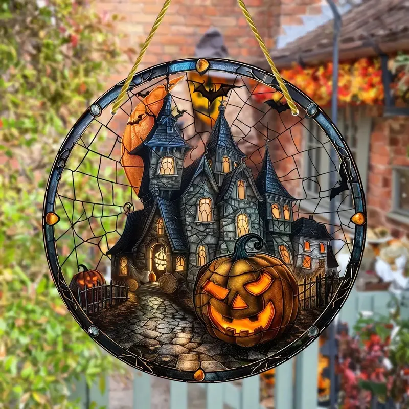 Halloween Acrylic Pumpkin Pendant House Garden Pendants Acrylic Decoration Sun Catcher Halloween Party Supplies