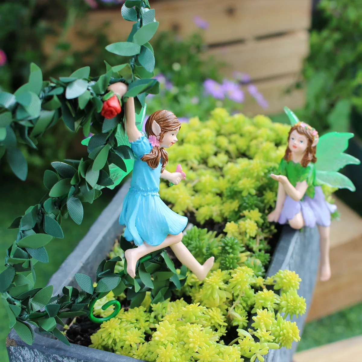 

3pcs/set Glowing Flower Fairy Pendant - UV Resin Garden Decor with Night Light Effect, Hanging Ornament for Trees