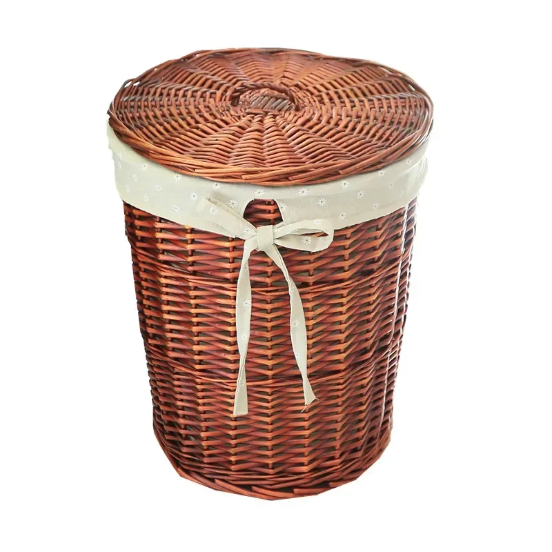 Rattan Hamper Stylish Laundry Basket with Lid for Home Weaving Decorative Storage Bin Woven Clothes Holder