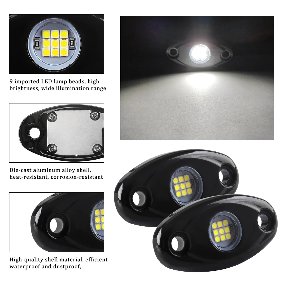 4pcs LED Chassis Lights Universal Modified Cars Bottom Lamp LED Neon Light IP67 Water Proof Blub Rock Lamp