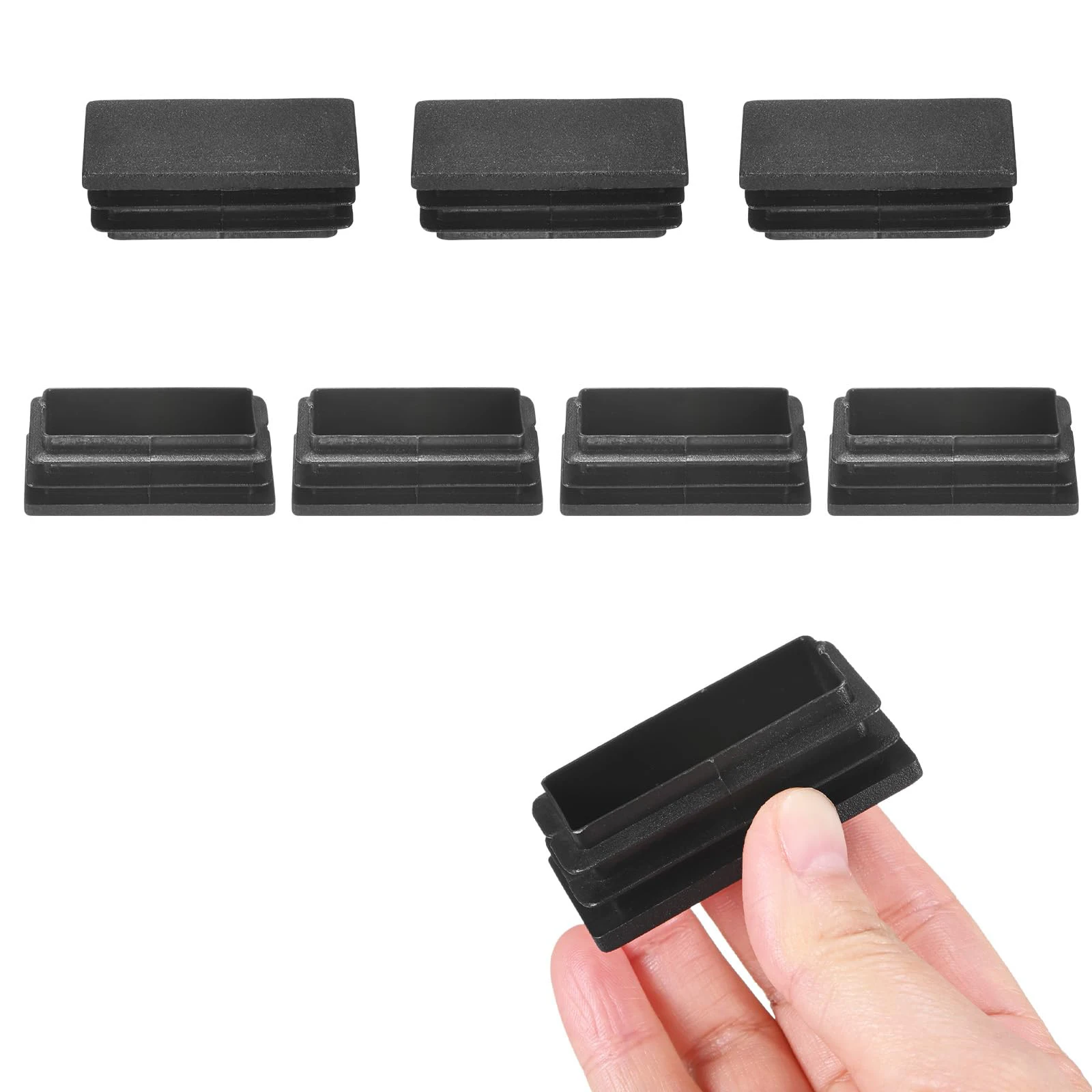 Rectangle Plastic Plugs Tubing End Caps Black Rectangle Plugs Tubing Post End Cap for Tubing Chair Glide Inserts 10mm to 60mm